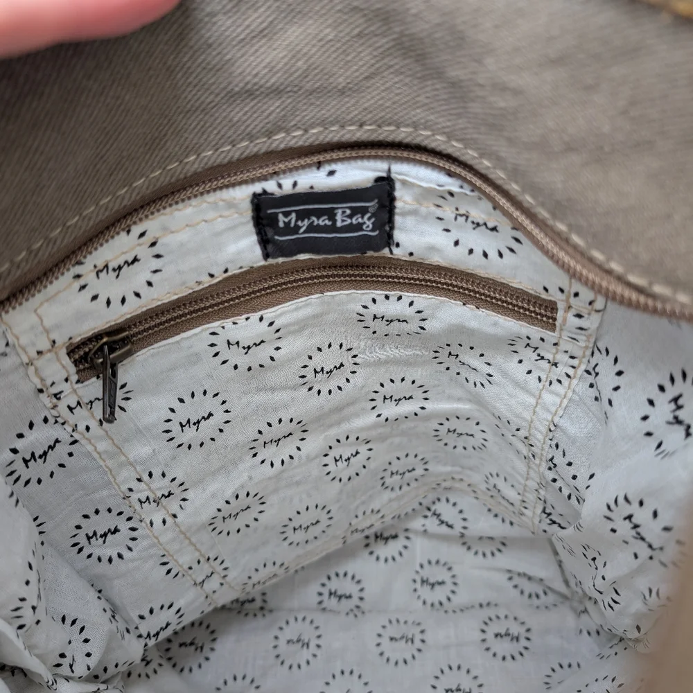 NWT Myra Bag Beige World Shoulder Bag S-2230 | Boho Canvas Leather Crossbody